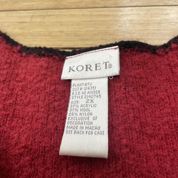 Koret Vtg 90s Wool Sweater Vest Women 2X Red 3D Art Floral Beaded Button Knit - Picture 6 of 16